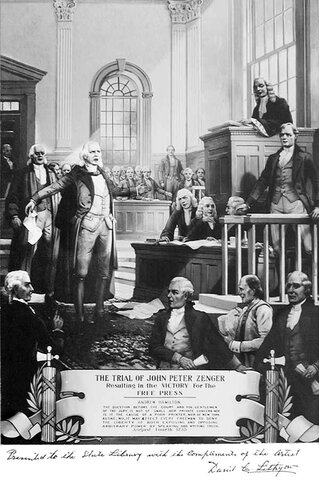 Libel trial of John Peter Zenger helps establish free press