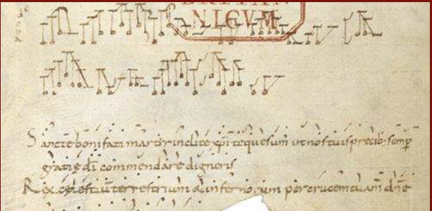 Earliest example of polyphonic notation (Organum)