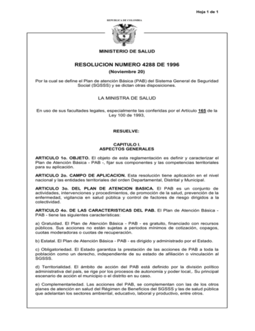 Resolución 4288 de 1996