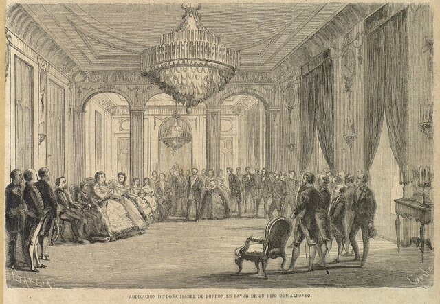 Abdicación de Isabel II en su hijo el príncipe Alfonso