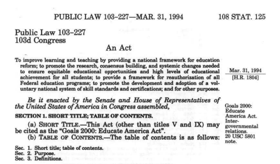 Goals 2000: Educate America