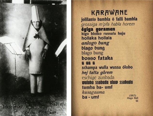 Hugo Ball récitant le poème sonore Caravane d'éléphants