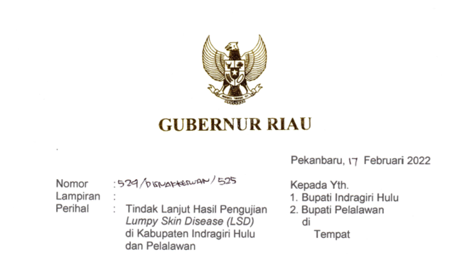 Surat Gubernur Riau Tindaklanjuti LSD