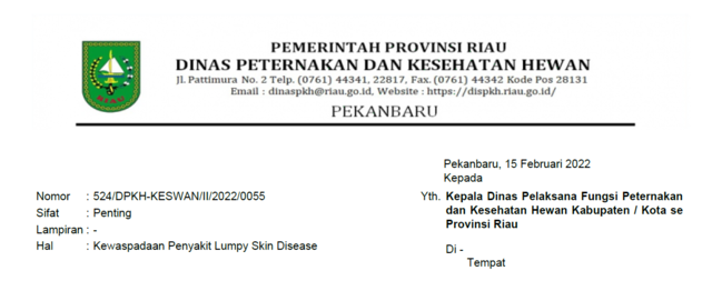Surat Kewaspadaan LSD Provinsi Riau