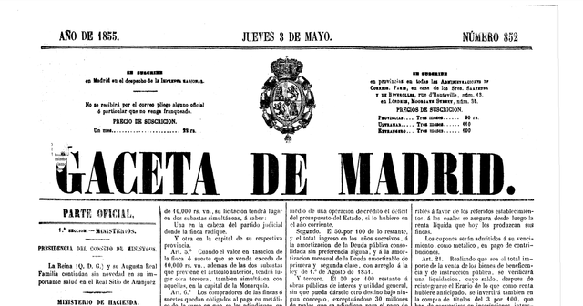 SE PUBLICA EN LA GACETA DE MADRID LA DESAMORTIZACIÓN DE MADOZ