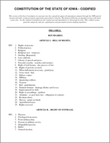 IOWA ADOPTS CURRENT CONSTITUTION