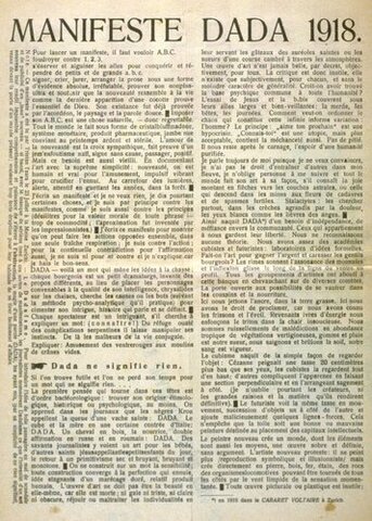 En el tercer número de la revista DADA Tristan Tzara publica el “Manifiesto dadaísta 1918”.