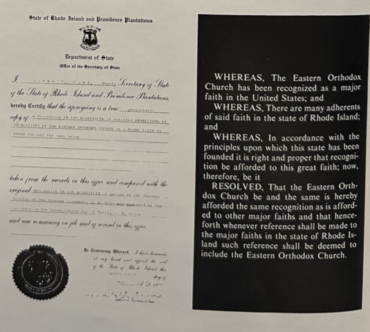 Recognition by State of Rhode Island as a Major Faith