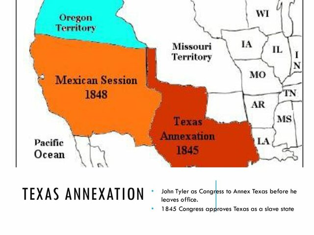 Texas becomes part of America after wars with Mexico (1845-1848)