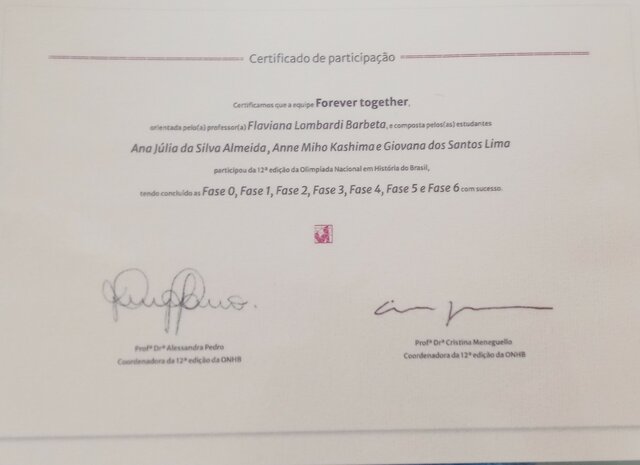 Participaçao na Olimpiada de Historia (ONHB)