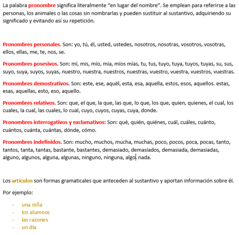 Semana 5: Categorías gramaticales:(pronombre, artículo, conjunción, determinante y preposición)