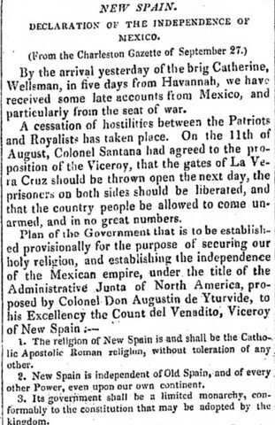 Mexico declares independence from Spain