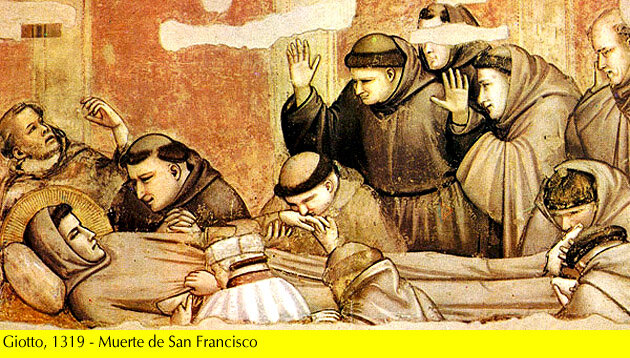 El domingo día 4 de octubre, por la mañana, el cuerpo de Francisco es trasladado a Asís, deteniéndose en San Damián, donde están Clara y sus hermanas, y recibe sepultura en la iglesia de San Jorge.