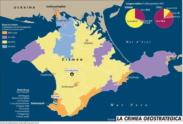 La Crimea è annessa alla Russia, atto non riconosciuto alla comunità internazionale.