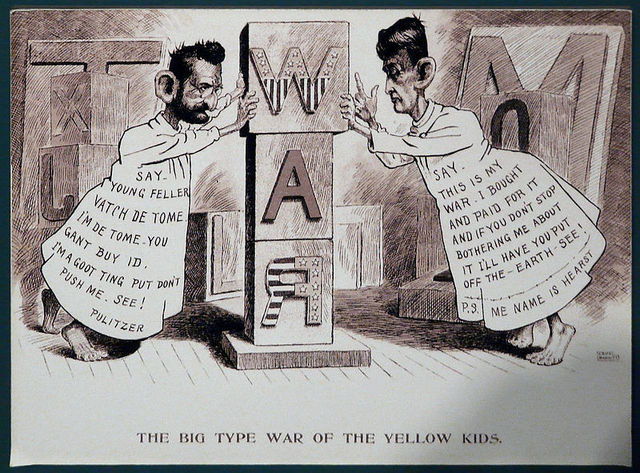 Comic of Joseph Pulitzer and William Randolph Hearst fighting over rights to comic