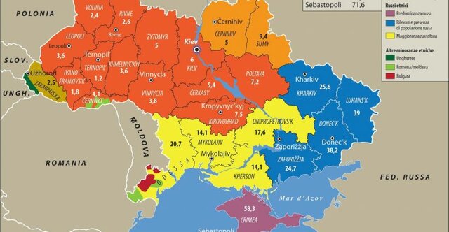 Alta presenza di popolazione russofona e russofila nell'Est Ucraina