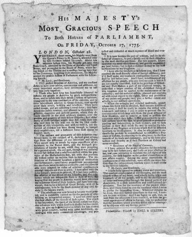 King George III's Speech to Parliament