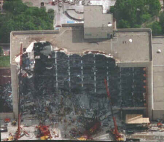 Terrorist bomb blows up the Murrah Federal Building in downtown Oklahoma City, killing 168 people, and injuring hundreds more.
