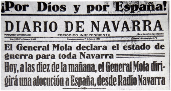 ARRIBADA DE FRANCO A TETUAN I DECRETACÓ DE L'ESTAT DE GUERRA A PAMPLONA