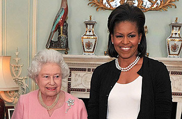 Michelle Obama meeting the Queen Elizabeth the 2nd