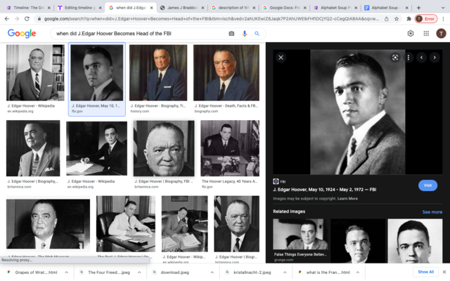 J.Edgar Hoover Becomes Head of the FBI