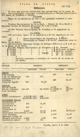 Se crea la Bolsa de Valores de Bogotá.