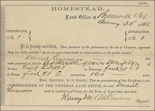 Homestead act signed by Abraham Lincoln