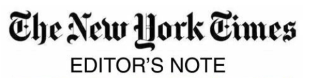 The Times introduces an "Editor's Note" (New York Times Chronology).