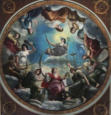 The ceiling of the Blenheim Saloon of Marlborough House, Pall Mall, London painted by Orazio and Artemisia Gentileschi