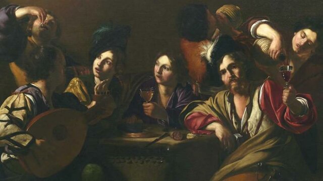Bartolomeo Manfredi, Scène de taverne avec un joueur de luth