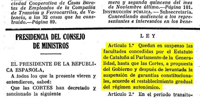 SUSPENSIÓN DEL ESTATUTO DE AUTONOMÍA DE CATALUÑA