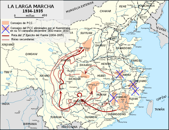 Fin de la Larga Marcha de los comunistas dirigidos por Mao Zedong