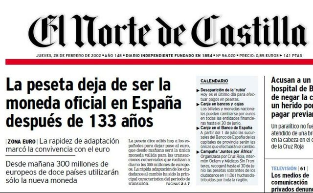 Cambio de pesetas a euros