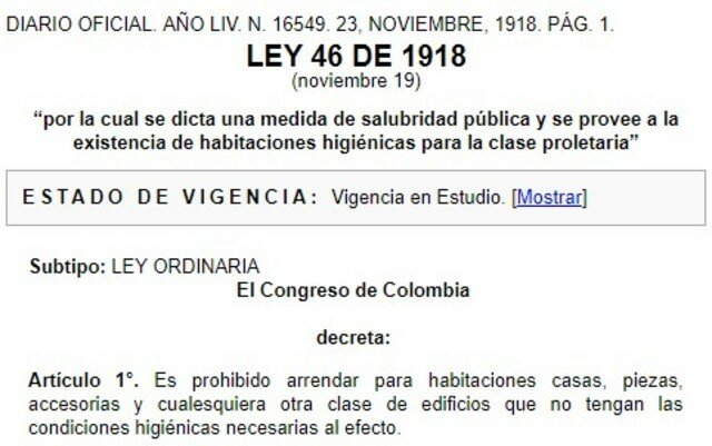 LEY 46 DE 1918 Salud Ocupacional en Colombia