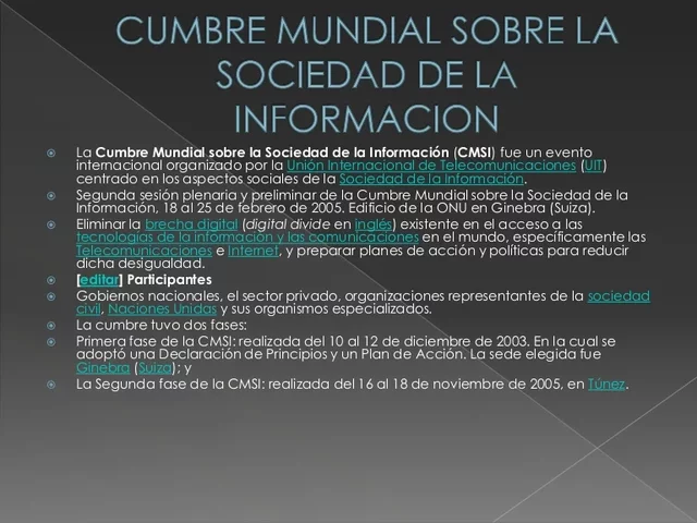 La Cumbre Mundial sobre la Sociedad de la Información yla brecha de la banda ancha: obstáculos y soluciones
