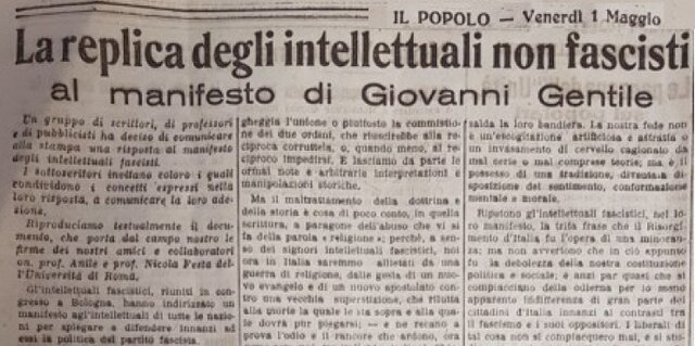 Pubblicazione del manifesto degli intellettuali antifascisti