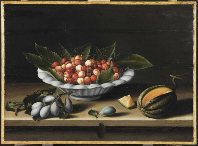 Nature morte aux cerises, prunes et melon, Louise Moillon