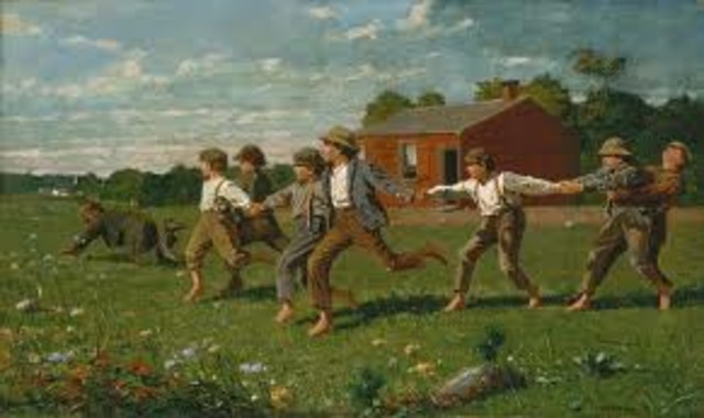 Winslow Homer paints “Snap The Whip”