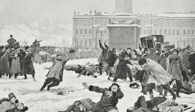 Diuemnge sagnant /Manifestació pacífica a les portes del Palau d'Hivern