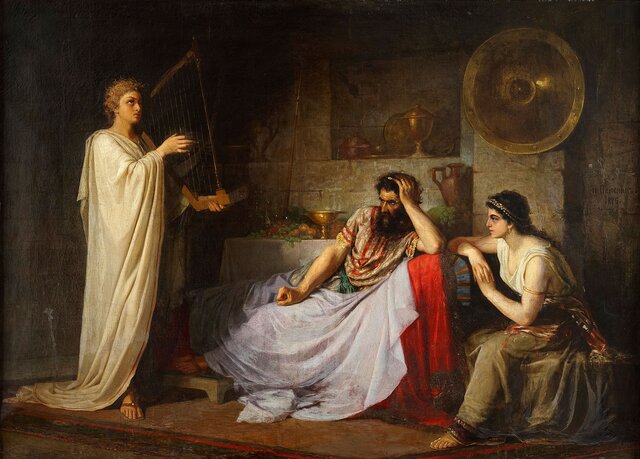 David comes to play harp for King Saul