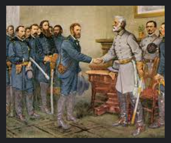 Robert E. Lee surrenders at Appomattox