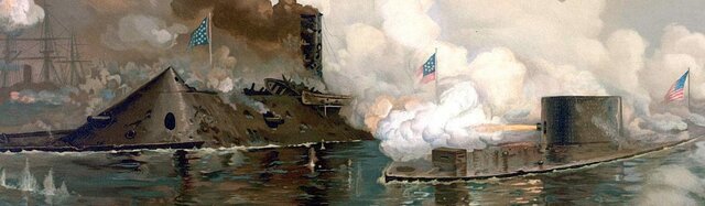 The Merrimack and the Monitor fight off the Virginia Coast