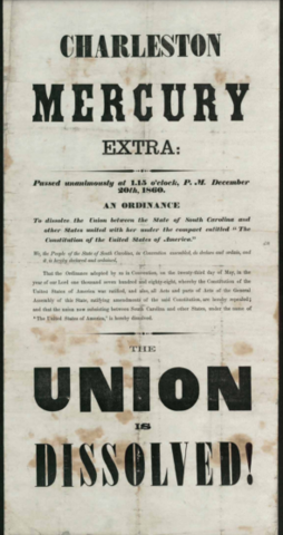 South Carolina votes to secede from the United States