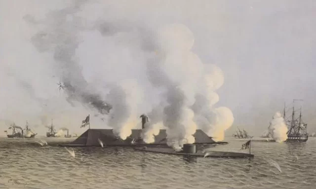 The Merrimac and the Monitor fight of the Virginia coast