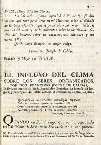 Del influjo del clima sobre los seres organizados
