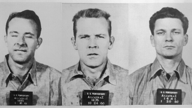 Frank Morris, John Anglin, and Clarence Anglin's mugshots when arriving at Alcatraz
