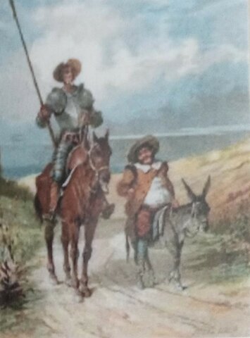 DON QUIJOTE LE PIDE A UN LABRADOR QUE LE ACOMPAÑE