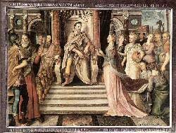 The Queen of Sheba comes and visits Solomon