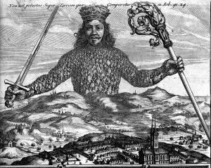 Thomas Hobbes Publishes Leviathan. Image from cover of original 1651 publication in Britain. Thomas Hobbes, Leviathan, ed. C. B Macpherson (Harmondsworth: Penguin, 1968).