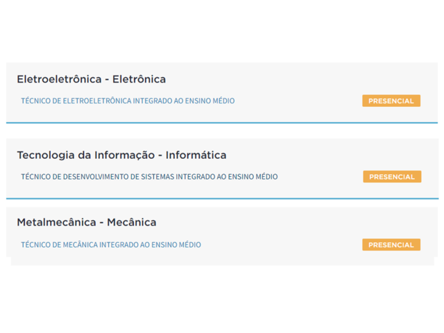 Cursos presenciais integrados ao ensino médio